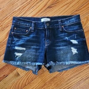 Stylish Dark Blue Distressed Jean Shorts